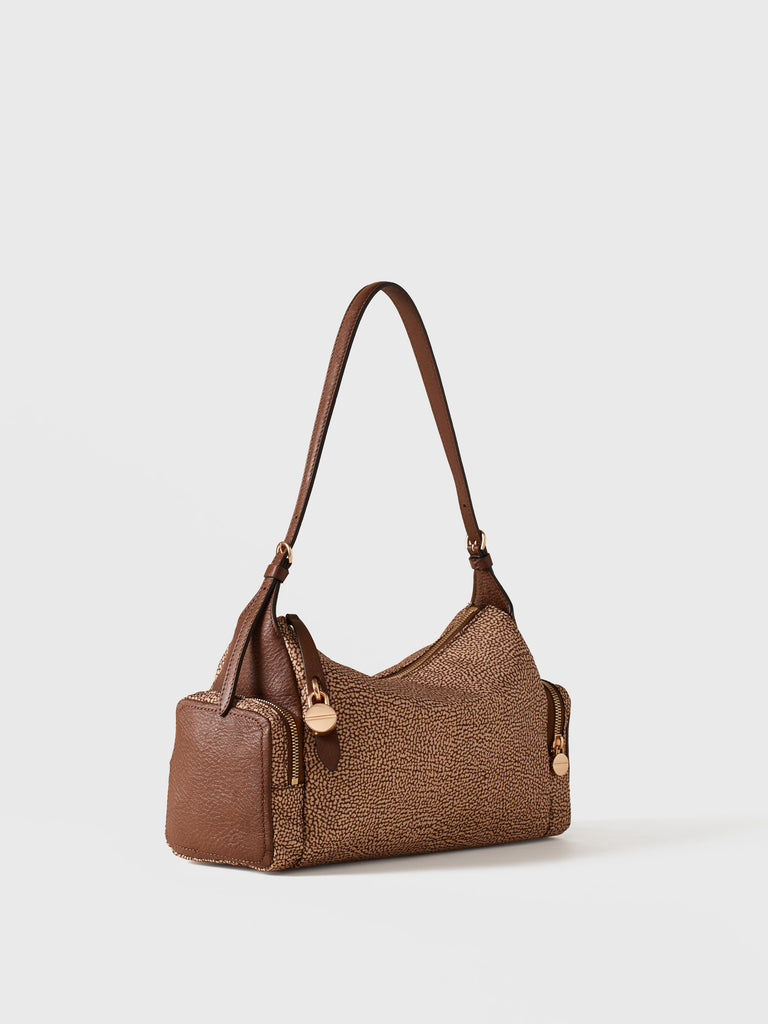 Op Recyled fabric and Leather Shoulder bag - POCHE HOBO BAG MEDIUM - Borbonese