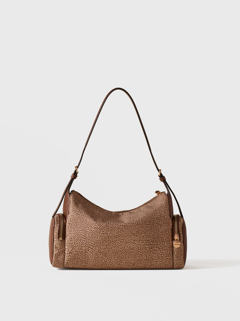 Borsa a spalla in tessuto riciclato Op e Pelle - POCHE BORSA HOBO MEDIUM - Borbonese
