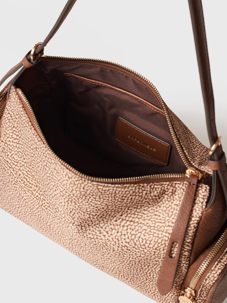 Borsa a spalla in tessuto riciclato Op e Pelle - POCHE BORSA HOBO MEDIUM - Borbonese