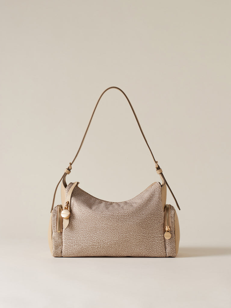Borsa a spalla in tessuto riciclato Op e Pelle - POCHE BORSA HOBO MEDIUM - Borbonese