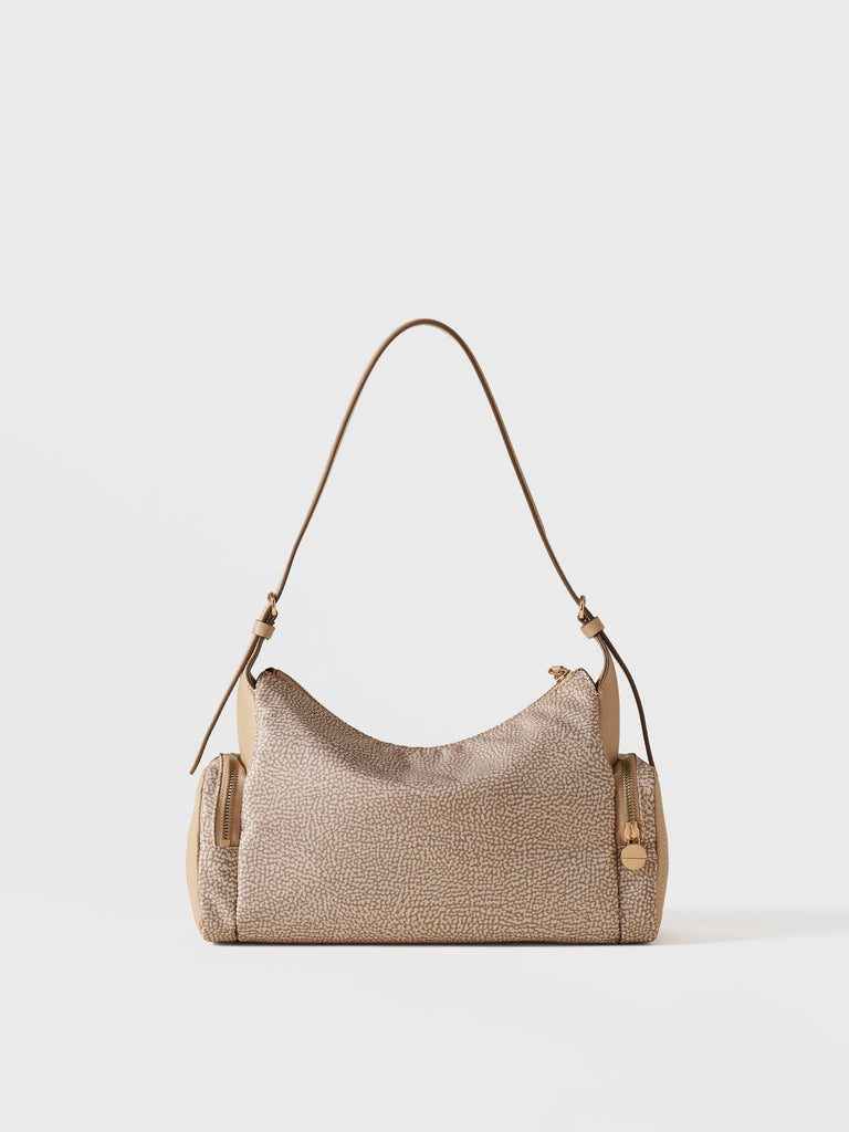 Op Recyled fabric and Leather Shoulder bag - POCHE HOBO BAG MEDIUM - Borbonese