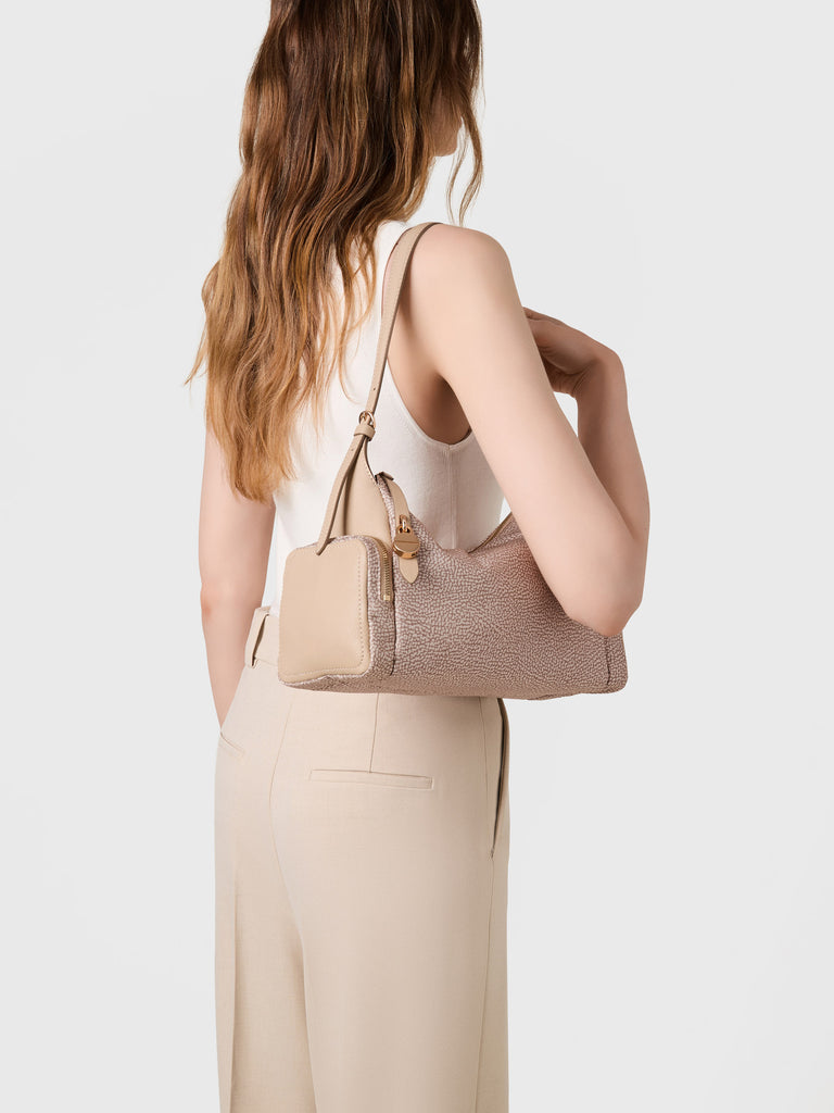 Op Recyled fabric and Leather Shoulder bag - POCHE HOBO BAG MEDIUM - Borbonese