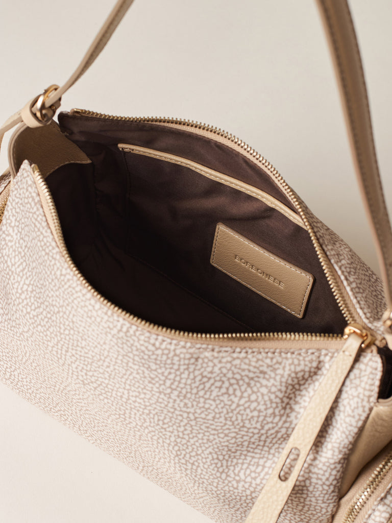 Borsa a spalla in tessuto riciclato Op e Pelle - POCHE BORSA HOBO MEDIUM - Borbonese