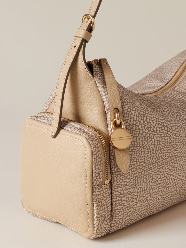 Borsa a spalla in tessuto riciclato Op e Pelle - POCHE BORSA HOBO MEDIUM - Borbonese