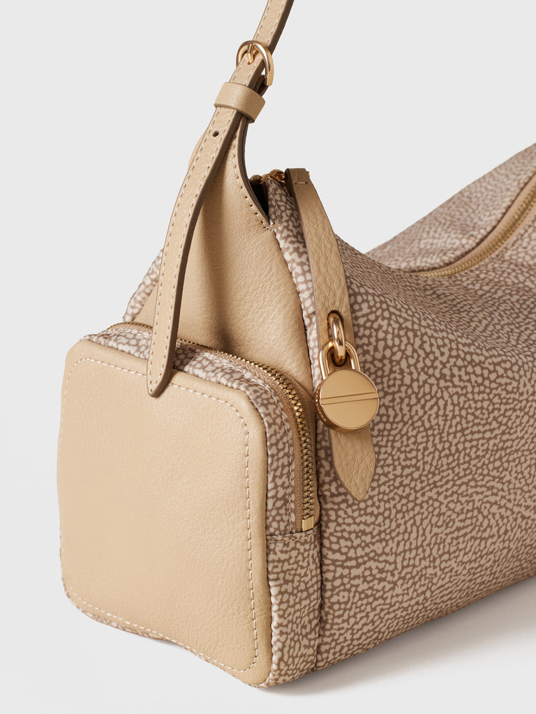 Op Recyled fabric and Leather Shoulder bag - POCHE HOBO BAG MEDIUM - Borbonese