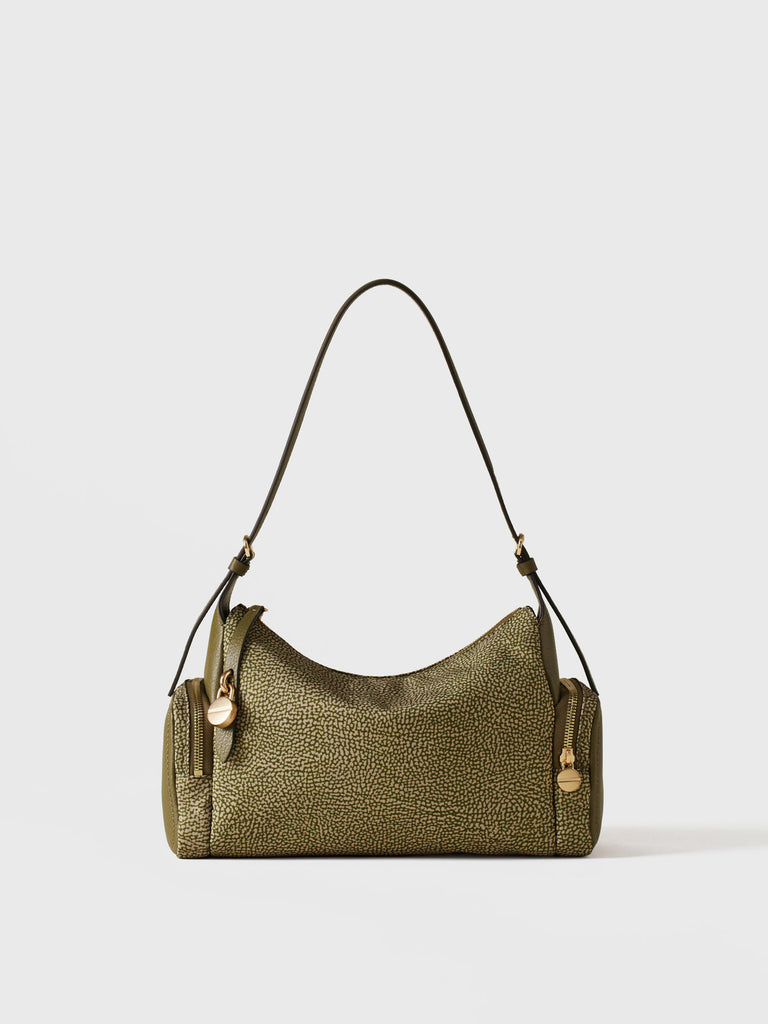 Op Recyled fabric and Leather Shoulder bag - POCHE HOBO BAG MEDIUM - Borbonese