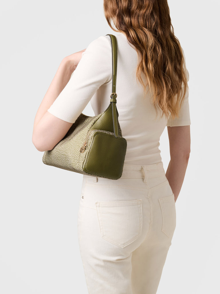Op Recyled fabric and Leather Shoulder bag - POCHE HOBO BAG MEDIUM - Borbonese