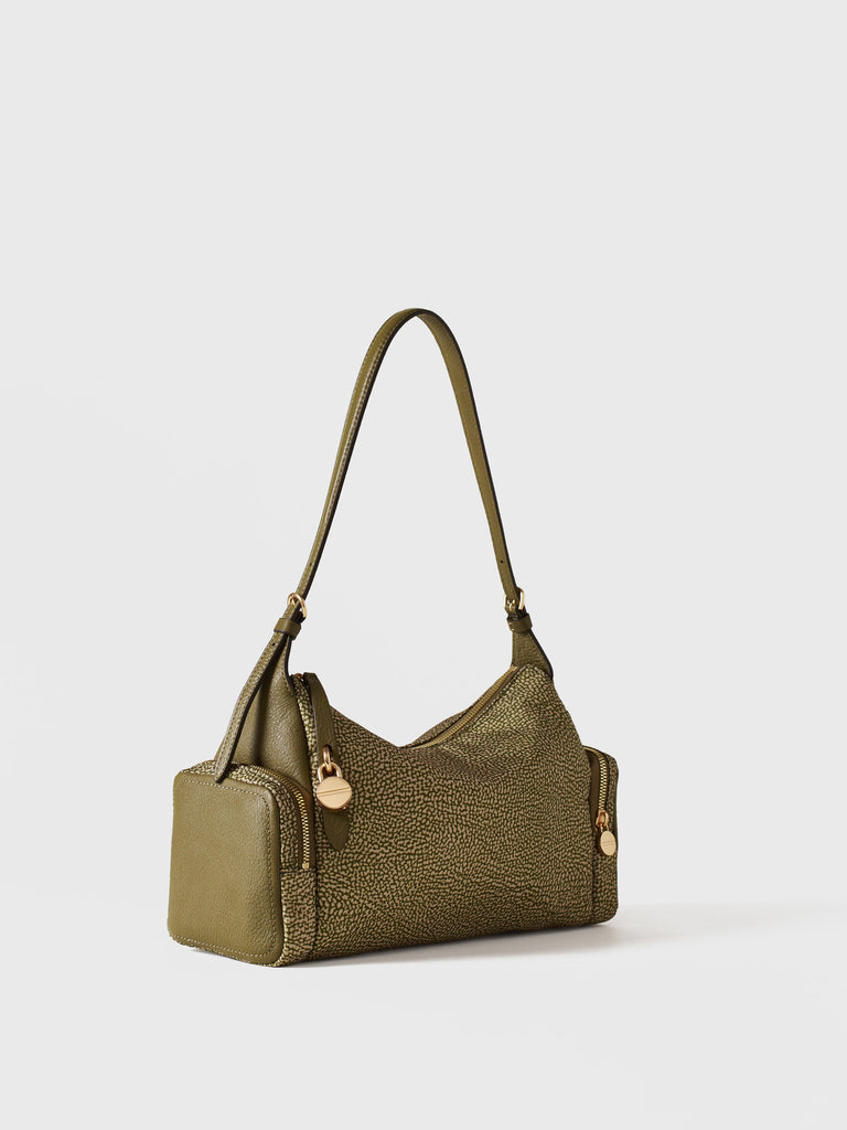 Op Recyled fabric and Leather Shoulder bag - POCHE HOBO BAG MEDIUM - Borbonese