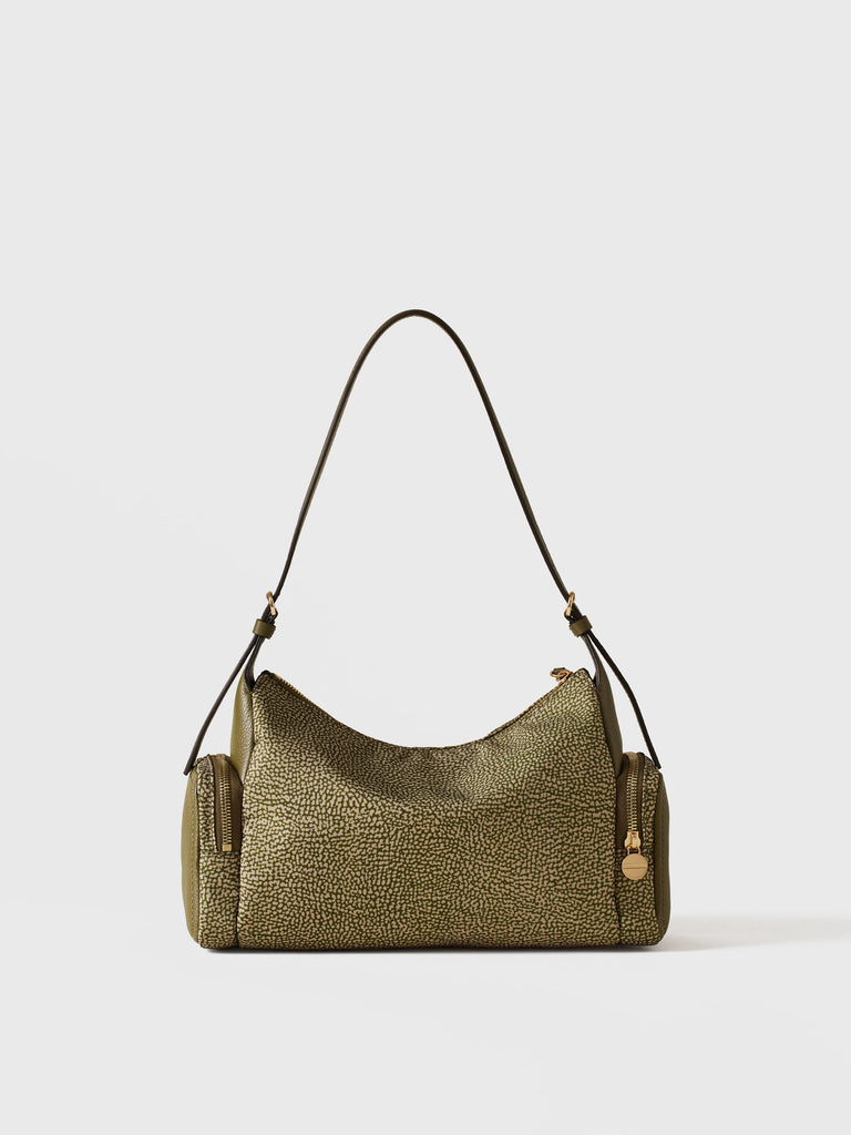 Op Recyled fabric and Leather Shoulder bag - POCHE HOBO BAG MEDIUM - Borbonese