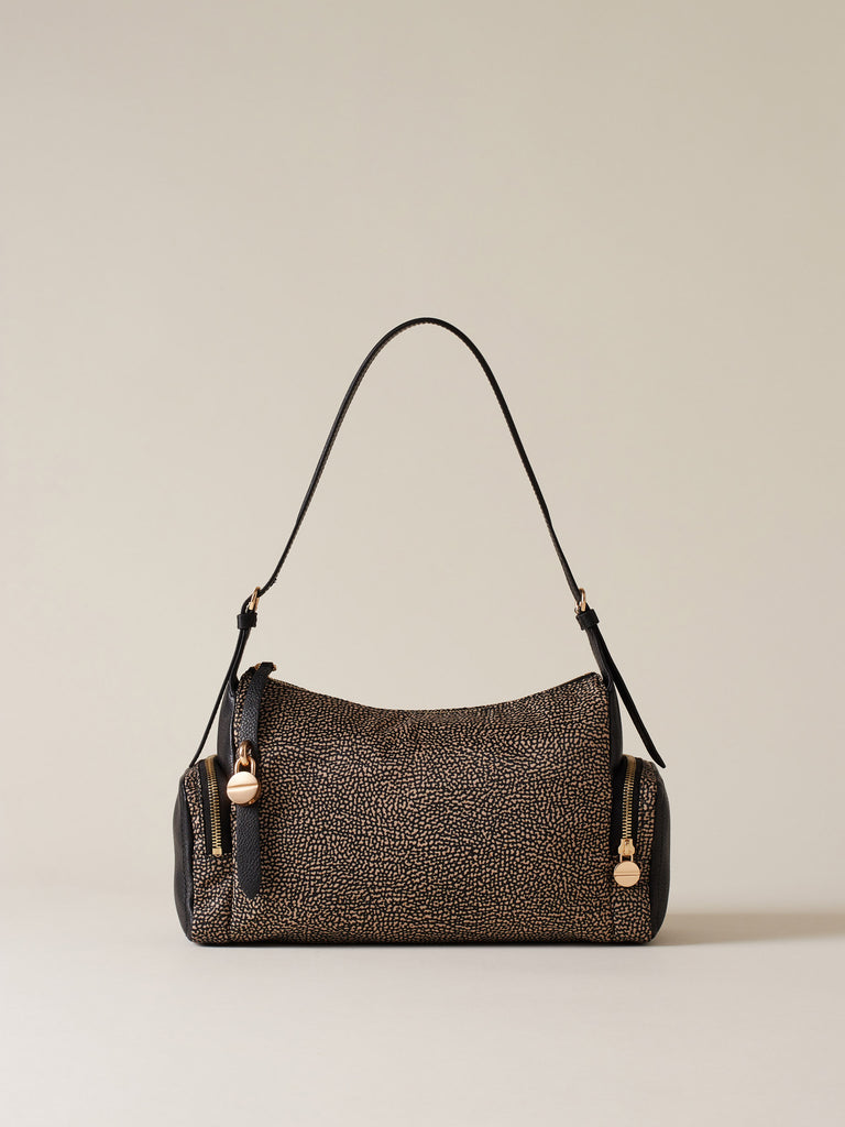 Op Recyled fabric and Leather Shoulder bag - POCHE HOBO BAG MEDIUM - Borbonese