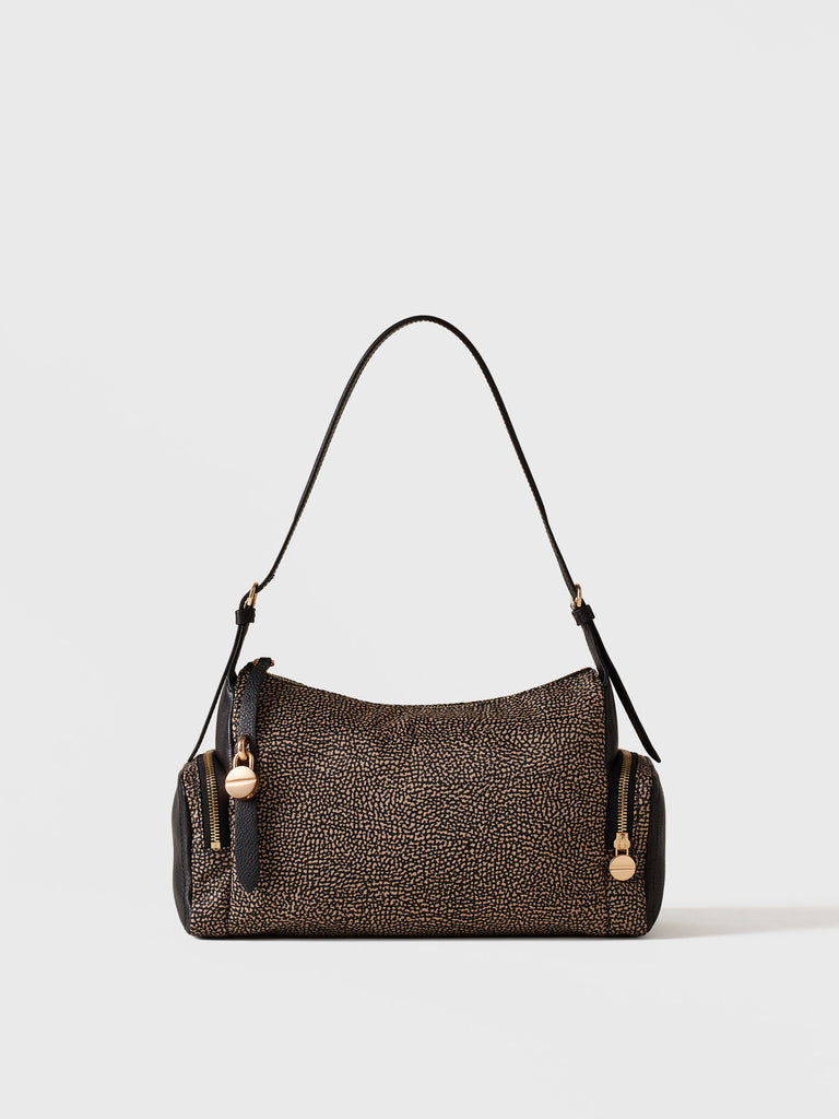 Borsa a spalla in tessuto riciclato Op e Pelle - POCHE BORSA HOBO MEDIUM - Borbonese
