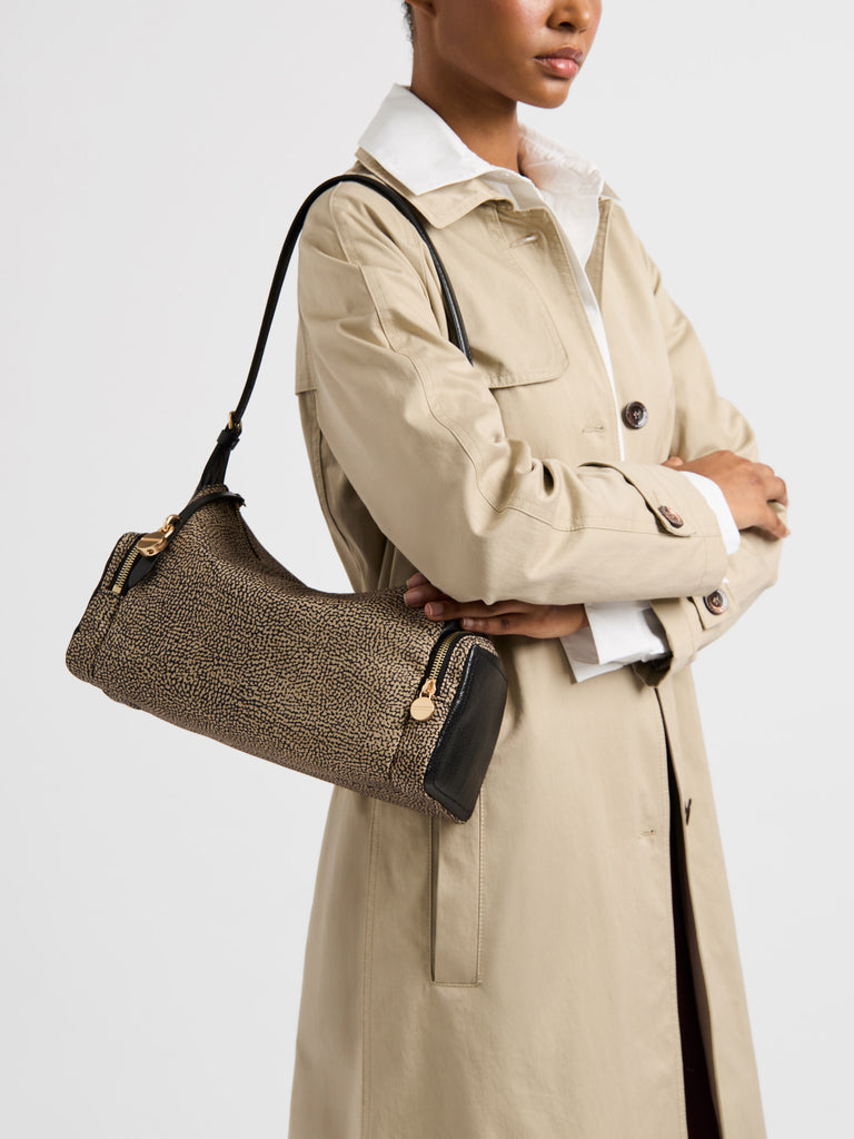 Borsa a spalla in tessuto riciclato Op e Pelle - POCHE BORSA HOBO MEDIUM - Borbonese