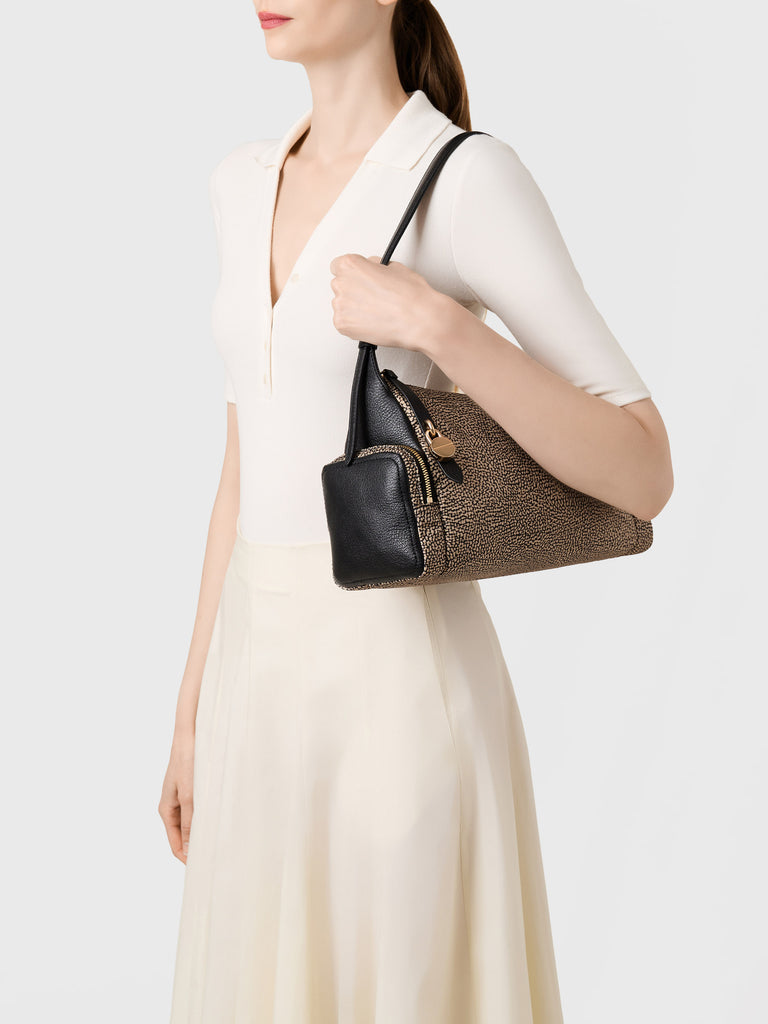 Op Recyled fabric and Leather Shoulder bag - POCHE HOBO BAG MEDIUM - Borbonese