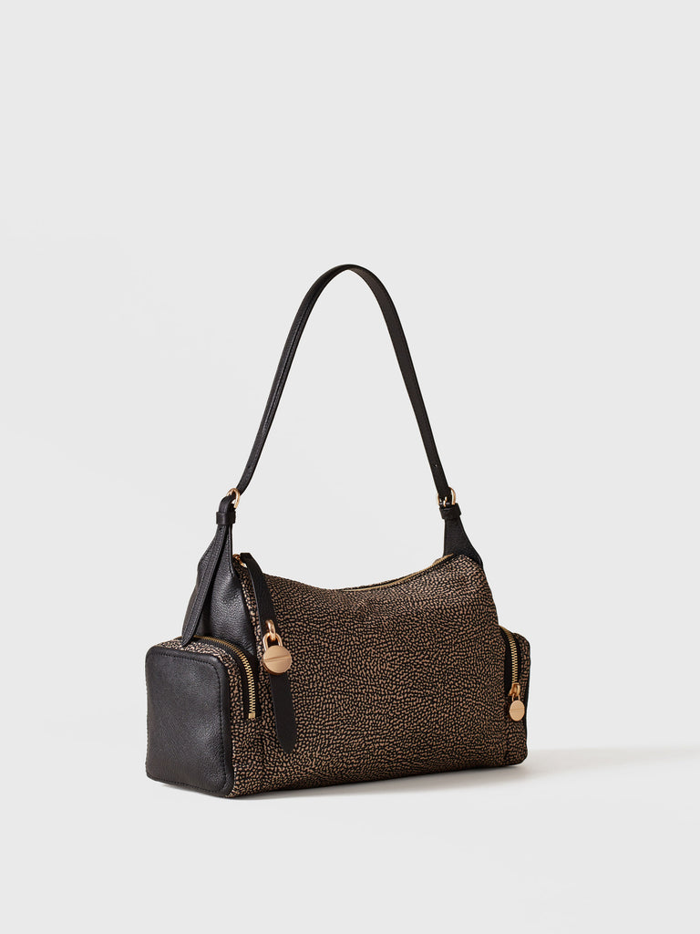 Borsa a spalla in tessuto riciclato Op e Pelle - POCHE BORSA HOBO MEDIUM - Borbonese