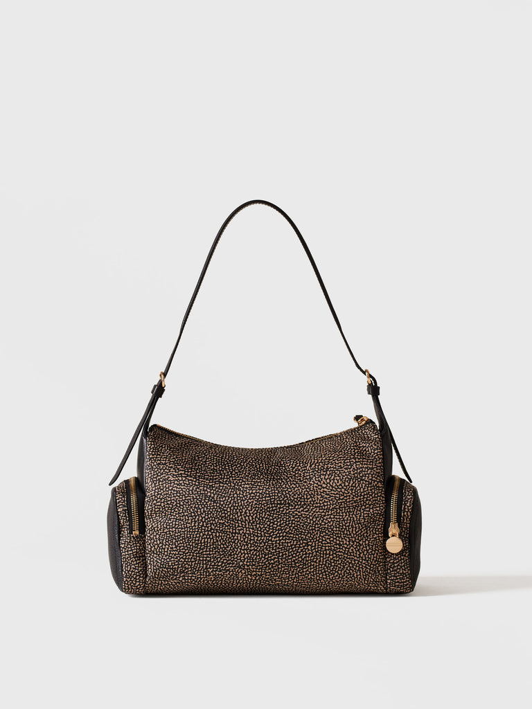 Op Recyled fabric and Leather Shoulder bag - POCHE HOBO BAG MEDIUM - Borbonese