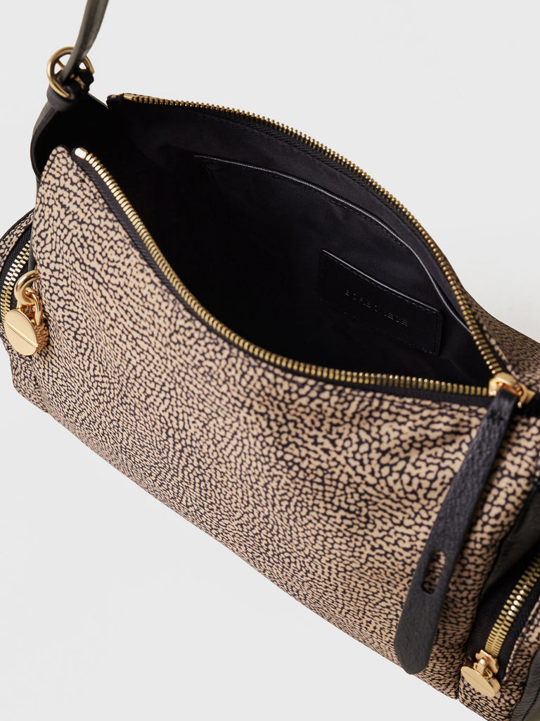 Borsa a spalla in tessuto riciclato Op e Pelle - POCHE BORSA HOBO MEDIUM - Borbonese