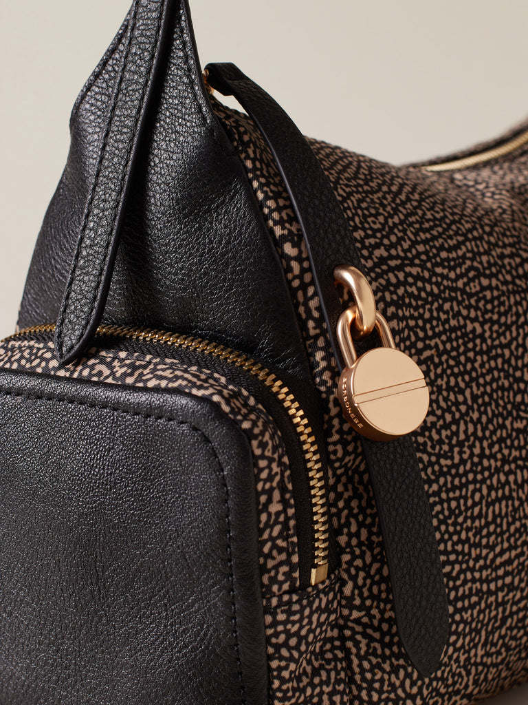 Op Recyled fabric and Leather Shoulder bag - POCHE HOBO BAG MEDIUM - Borbonese