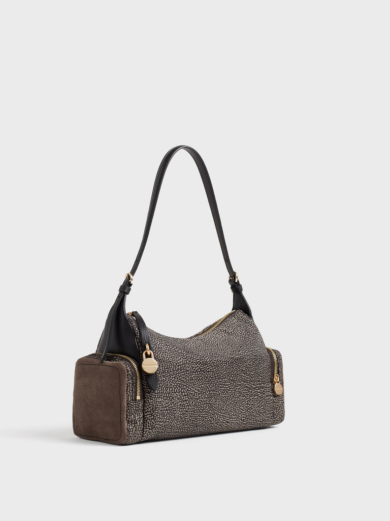 Borsa a spalla in tessuto Op e Pelle - POCHE BORSA HOBO MEDIUM - Borbonese