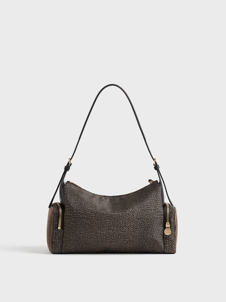 Borsa a spalla in tessuto Op e Pelle - POCHE BORSA HOBO MEDIUM - Borbonese