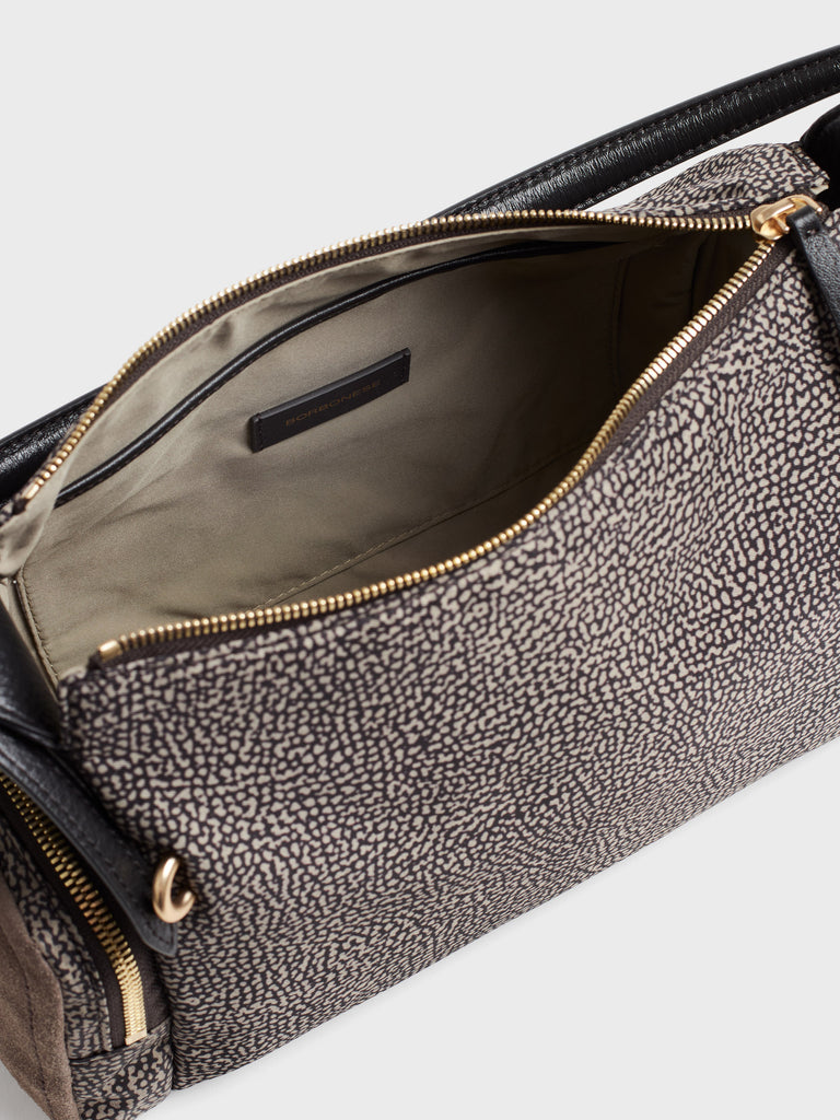 Borsa a spalla in tessuto Op e Pelle - POCHE BORSA HOBO MEDIUM - Borbonese