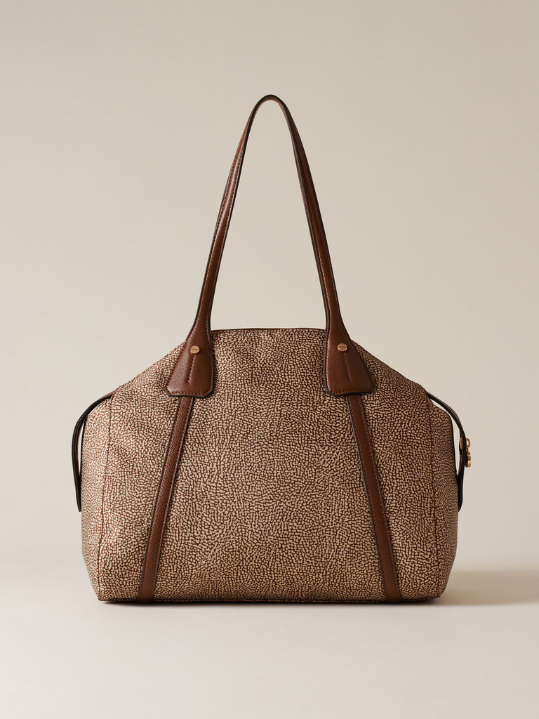 Op Recyled fabric and Leather Shoulder bag - POCHE SHOPPING BAG MEDIUM - Borbonese