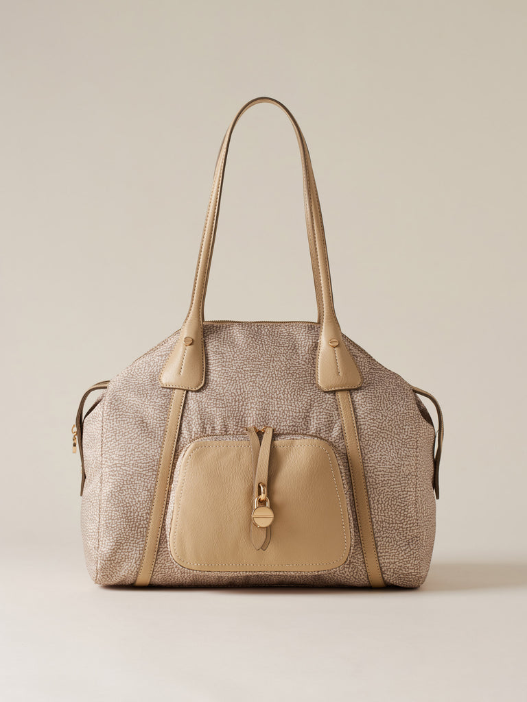 Borsa a spalla in Tessuto ricicalto Op e Pelle - POCHE BORSA SHOPPING MEDIUM - Borbonese