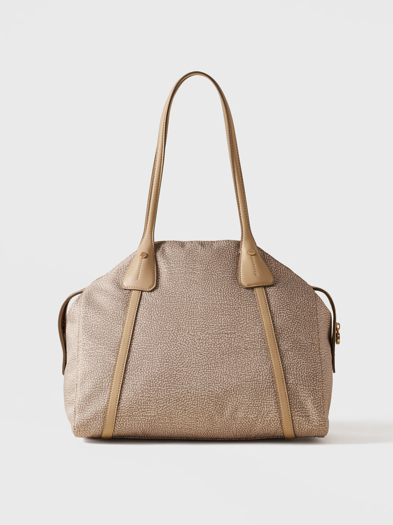 Op Recyled fabric and Leather Shoulder bag - POCHE SHOPPING BAG MEDIUM - Borbonese