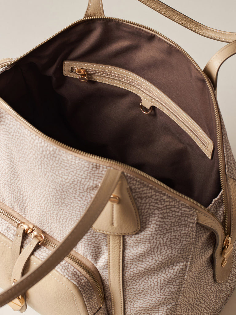 Borsa a spalla in Tessuto ricicalto Op e Pelle - POCHE BORSA SHOPPING MEDIUM - Borbonese