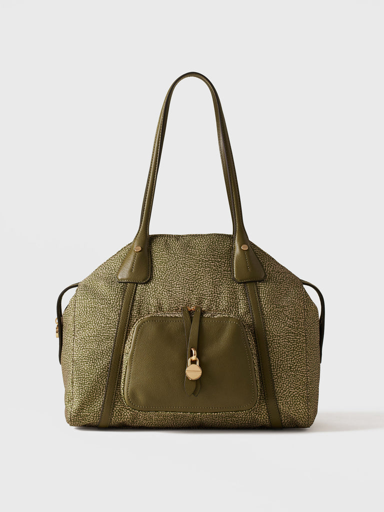 Op Recyled fabric and Leather Shoulder bag - POCHE SHOPPING BAG MEDIUM - Borbonese