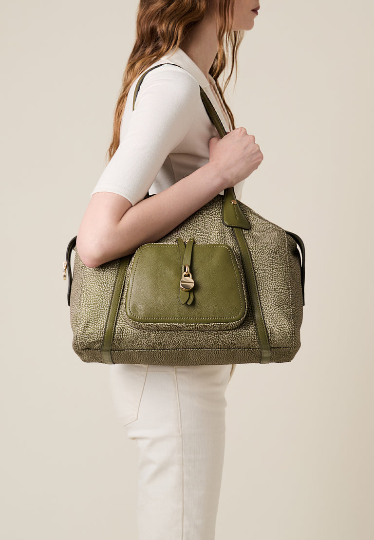 Borsa a spalla in Tessuto ricicalto Op e Pelle - POCHE BORSA SHOPPING MEDIUM - Borbonese