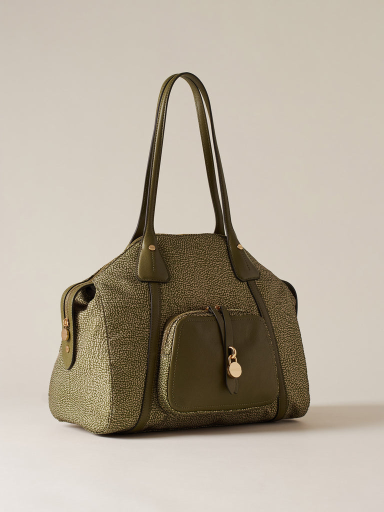 Borsa a spalla in Tessuto ricicalto Op e Pelle - POCHE BORSA SHOPPING MEDIUM - Borbonese