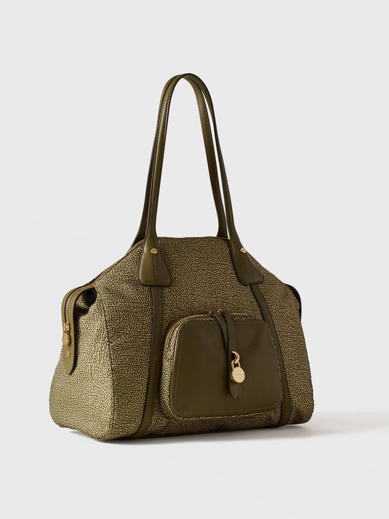 Op Recyled fabric and Leather Shoulder bag - POCHE SHOPPING BAG MEDIUM - Borbonese