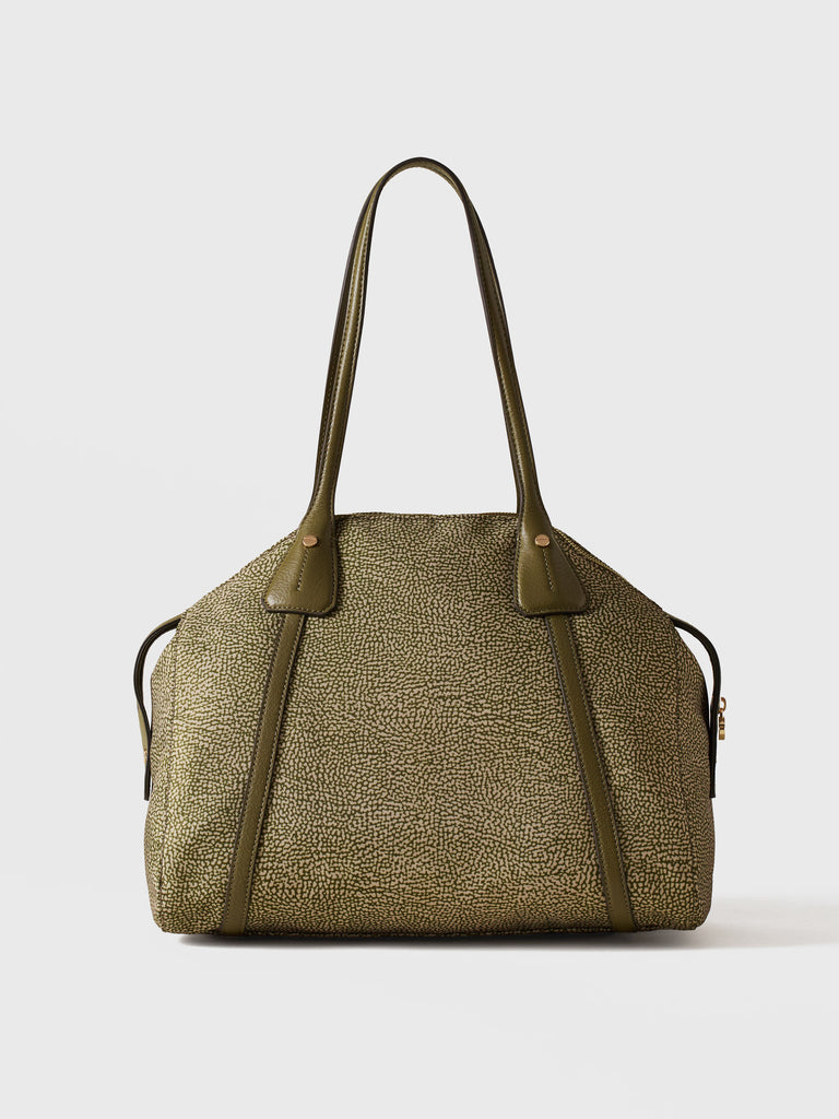 Op Recyled fabric and Leather Shoulder bag - POCHE SHOPPING BAG MEDIUM - Borbonese