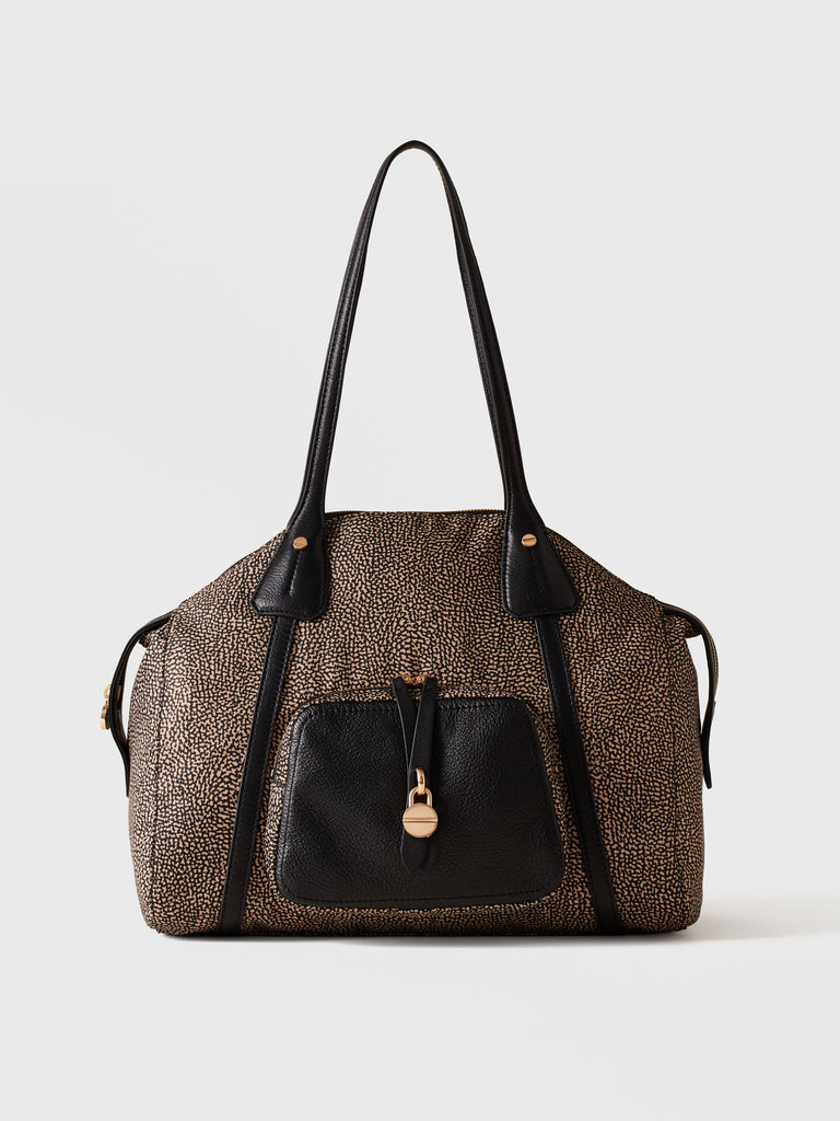 Op Recyled fabric and Leather Shoulder bag - POCHE SHOPPING BAG MEDIUM - Borbonese