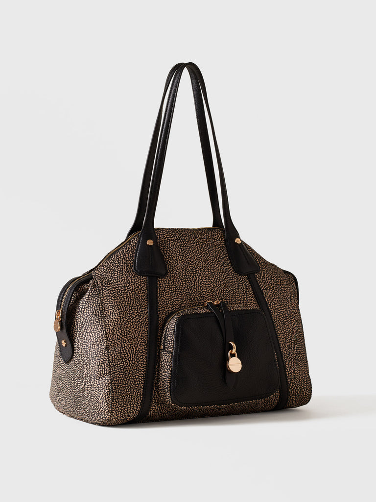 Op Recyled fabric and Leather Shoulder bag - POCHE SHOPPING BAG MEDIUM - Borbonese