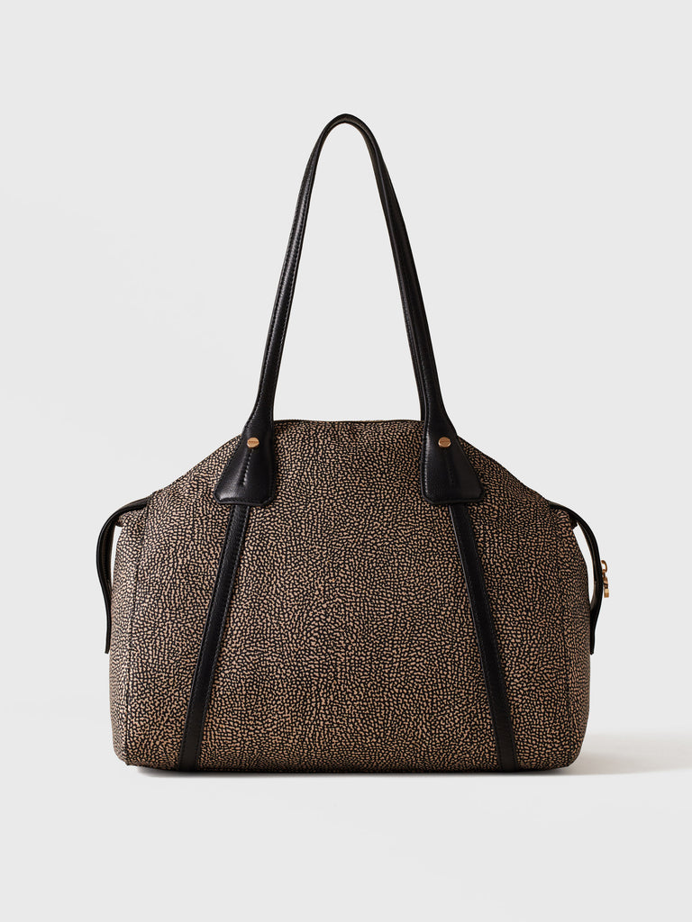 Op Recyled fabric and Leather Shoulder bag - POCHE SHOPPING BAG MEDIUM - Borbonese