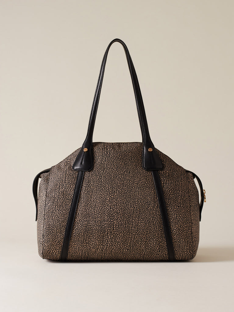 Op Recyled fabric and Leather Shoulder bag - POCHE SHOPPING BAG MEDIUM - Borbonese