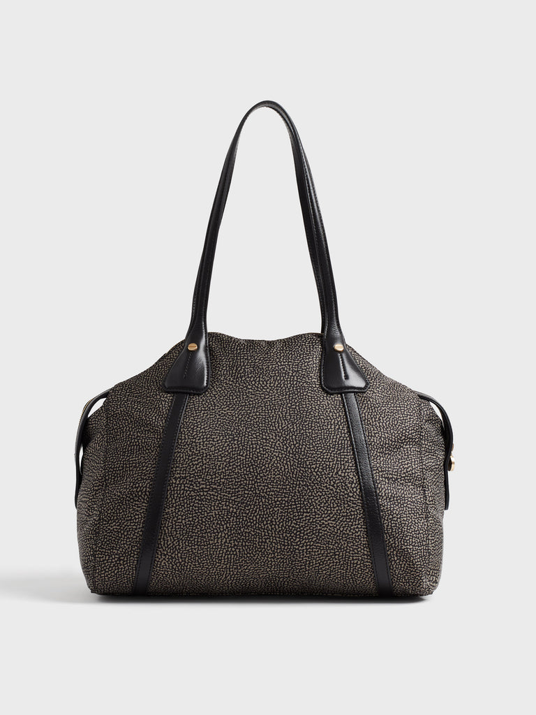 Borsa a spalla in tessuto Op e Pelle - POCHE BORSA SHOPPING MEDIUM - Borbonese