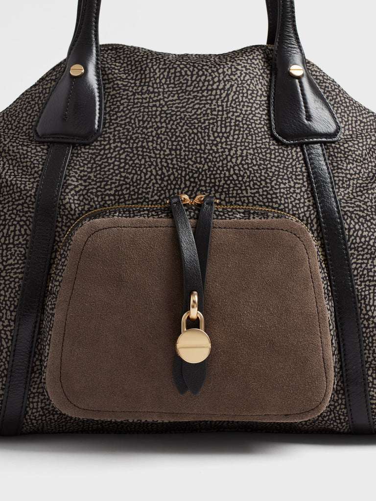 Borsa a spalla in tessuto Op e Pelle - POCHE BORSA SHOPPING MEDIUM - Borbonese