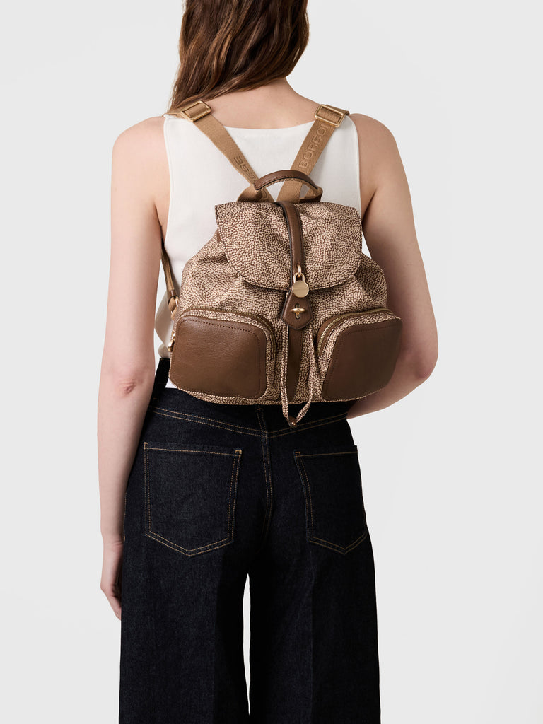 Op Recycled Fabric and Leather Backpack - POCHE BACKPACK MEDIUM - Borbonese
