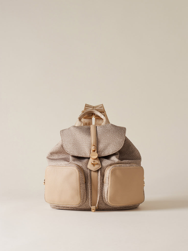 Op Recycled Fabric and Leather Backpack - POCHE BACKPACK MEDIUM - Borbonese