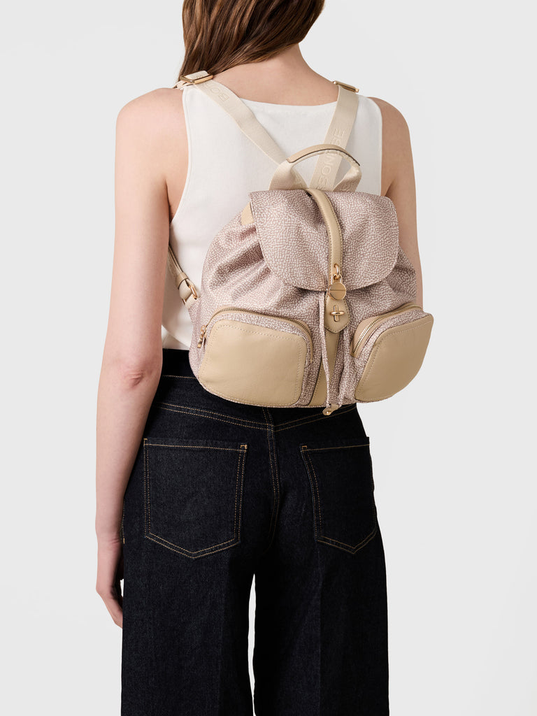 Op Recycled Fabric and Leather Backpack - POCHE BACKPACK MEDIUM - Borbonese