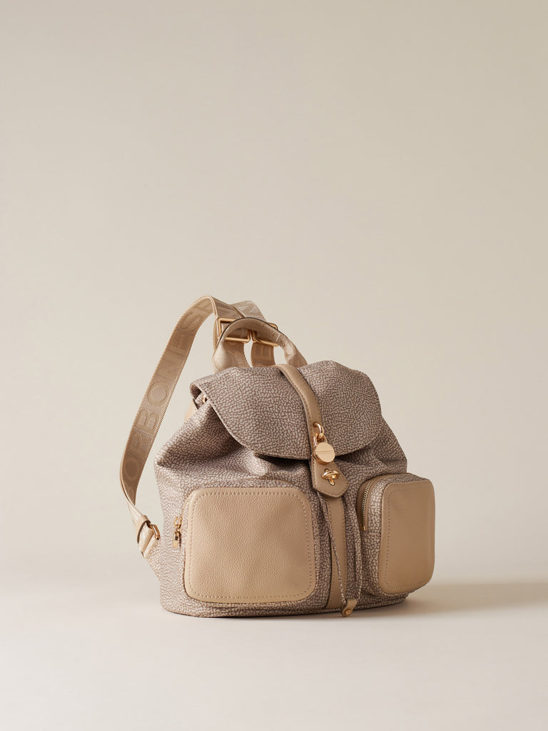 Op Recycled Fabric and Leather Backpack - POCHE BACKPACK MEDIUM - Borbonese