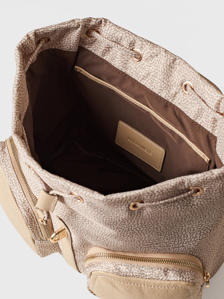 Op Recycled Fabric and Leather Backpack - POCHE BACKPACK MEDIUM - Borbonese