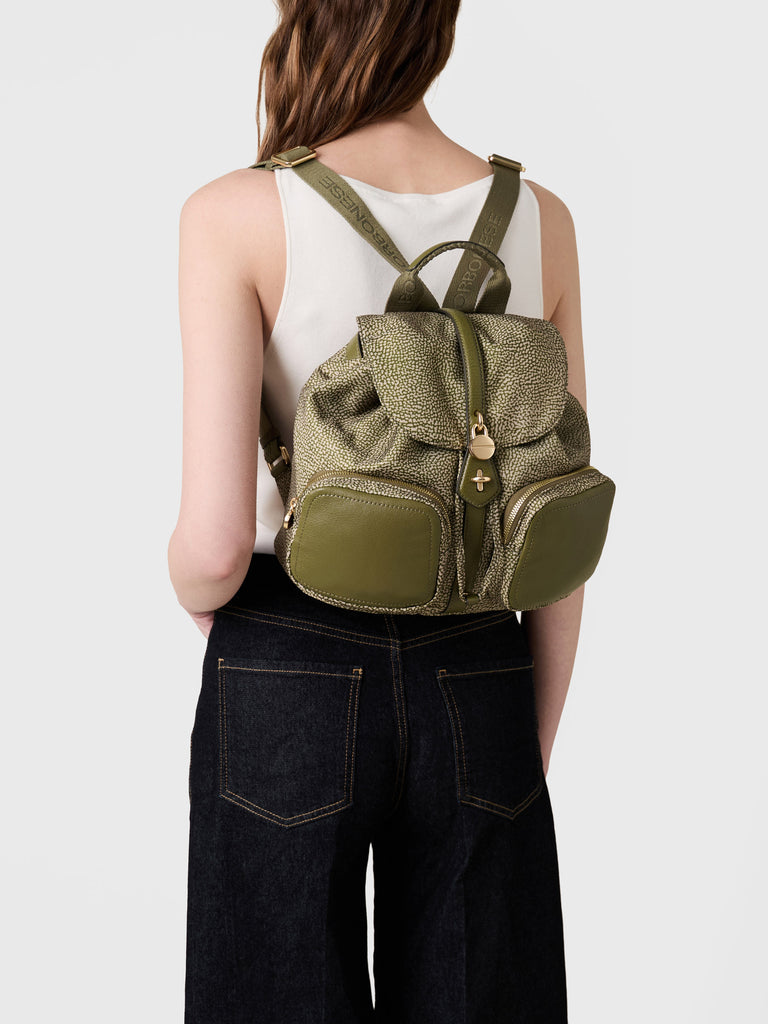 Op Recycled Fabric and Leather Backpack - POCHE BACKPACK MEDIUM - Borbonese