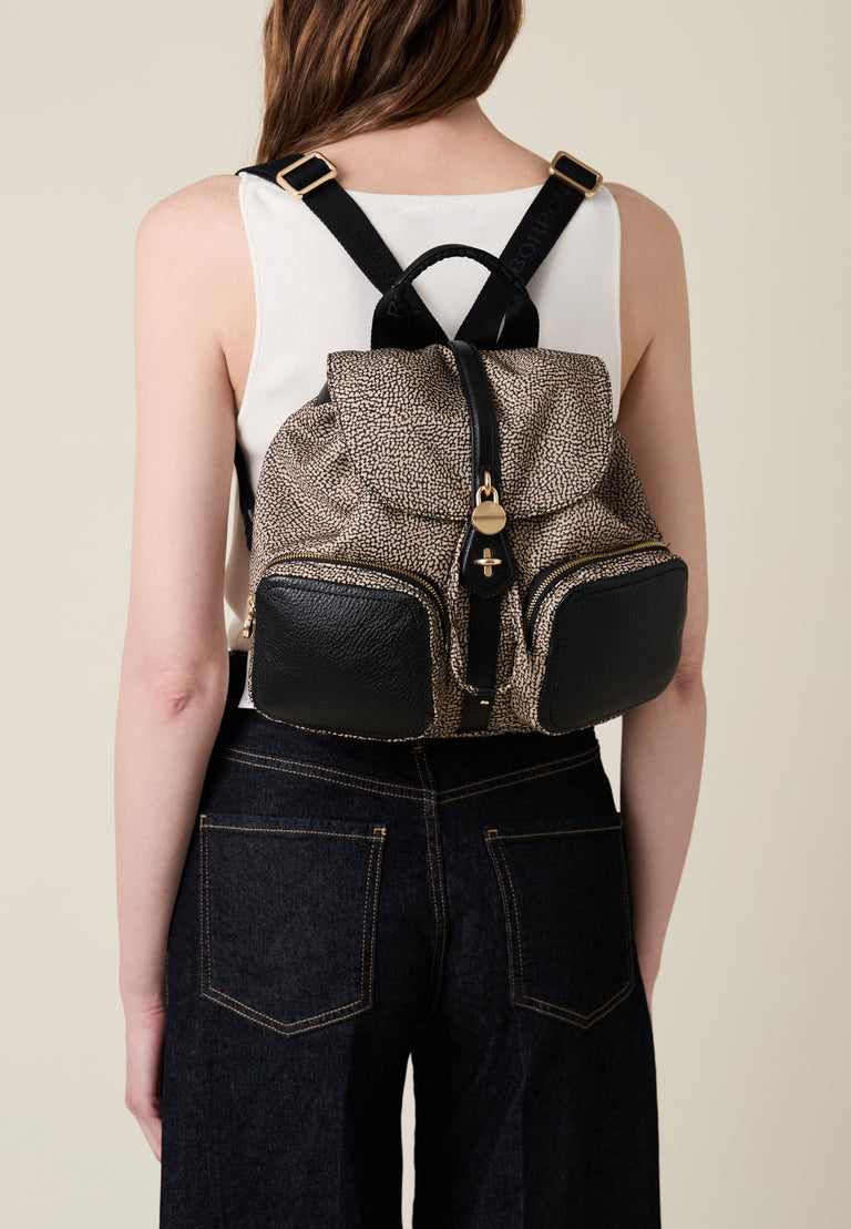 Op Recycled Fabric and Leather Backpack - POCHE BACKPACK MEDIUM - Borbonese