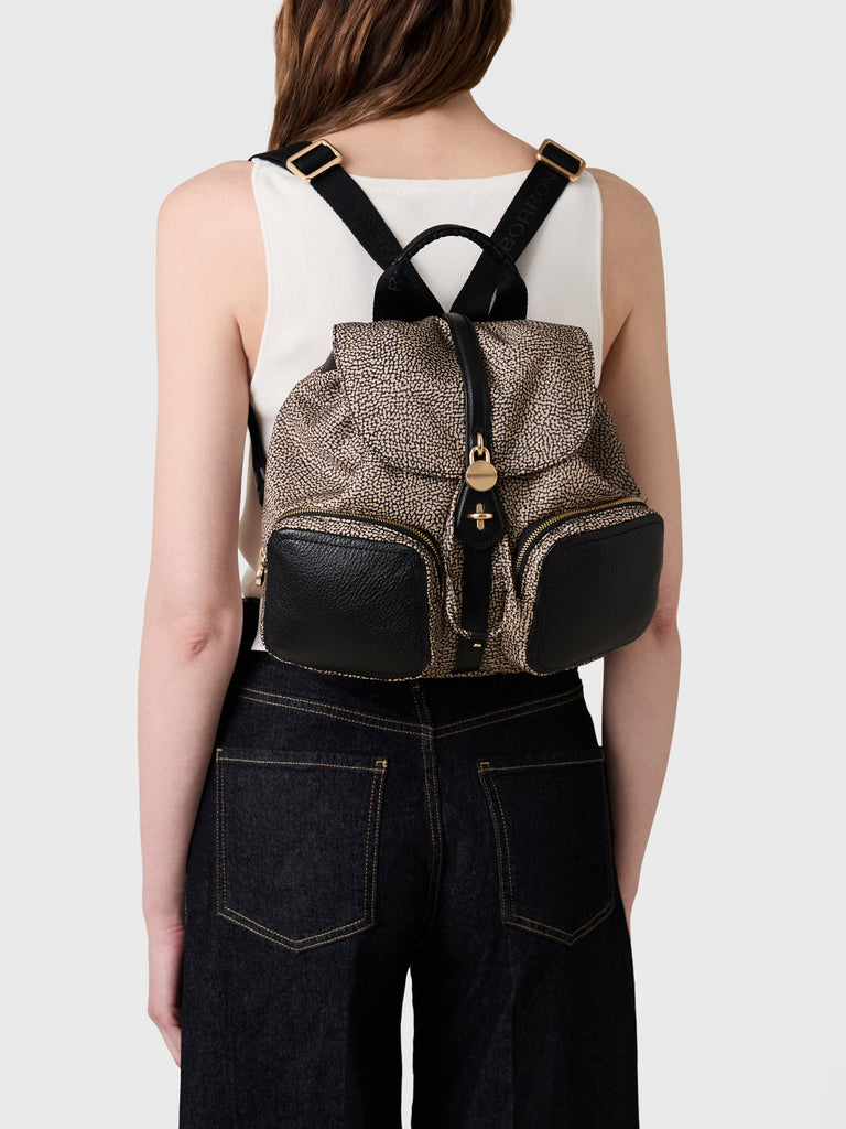 Op Recycled Fabric and Leather Backpack - POCHE BACKPACK MEDIUM - Borbonese