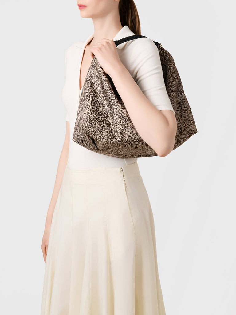 Borsa a mano in Tessuto riciclato Op - PLIE BORSA HOBO MEDIUM - Borbonese