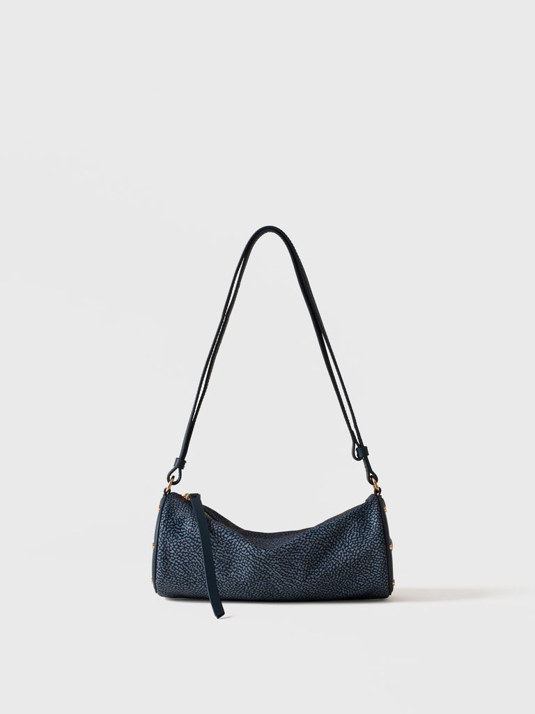 Borsa a spalla in tessuto riciclato Op e Pelle - VIS A VIS BAULETTO SMALL - Borbonese