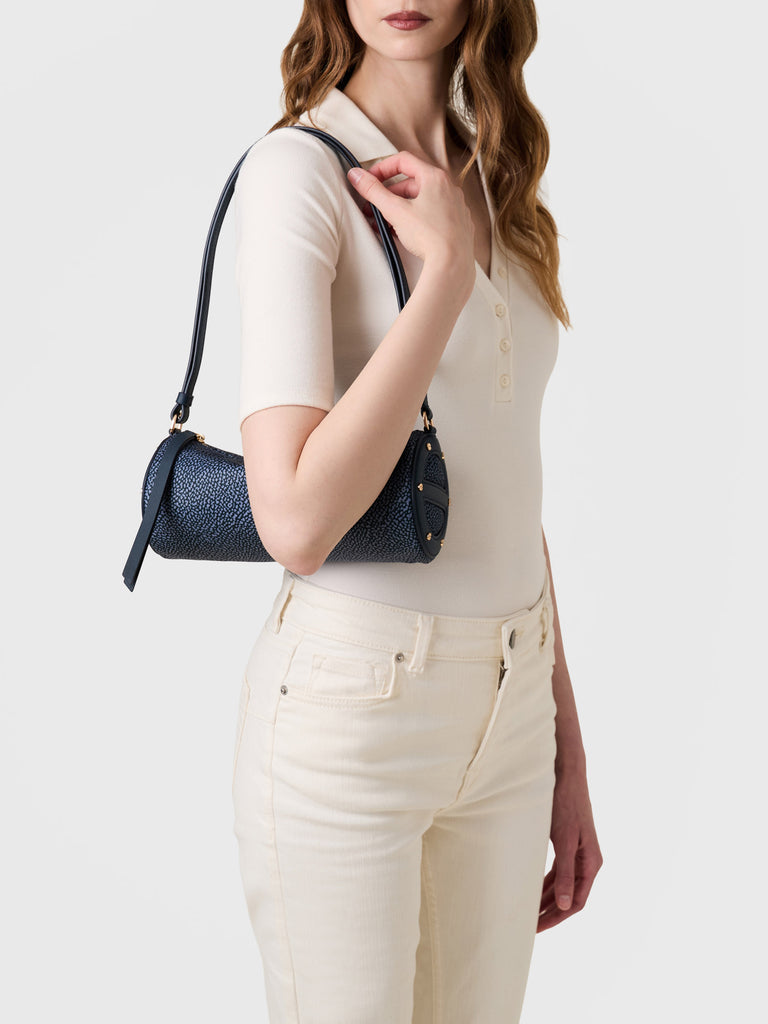Borsa a spalla in tessuto riciclato Op e Pelle - VIS A VIS BAULETTO SMALL - Borbonese